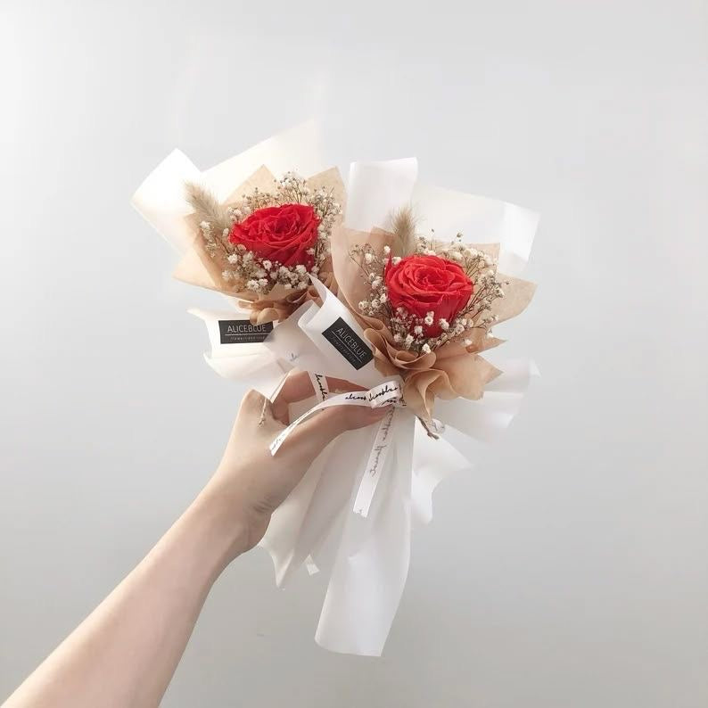 “Timeless Romance – Red Rose & Baby’s Breath Mini Bouquet”